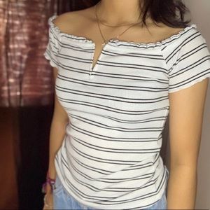 black & white striped off the shoulder top